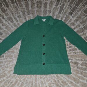 J Jill Grass Green Waffle Knit Cardigan Size M